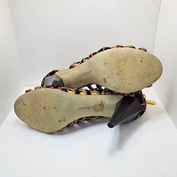 BCBGirls Leopard Print Strappy Leather Heals - US Women's Size 8 - Picture 9 of 9